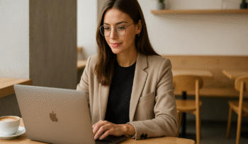 Ilustrasi gaya hidup modern simpel produktif dan stylish di kafe minimalis